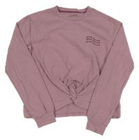 Starorůžové žebrované crop mikinotriko s nápisy Nutmeg