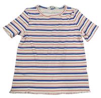 Smetanovo-modro-růžové pruhované žebrované tričko H&M