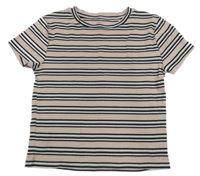 Růžovo-černo-bílé pruhované žebrované crop tričko H&M