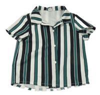 Bílo-černo-zelená pruhovaná košile Shein