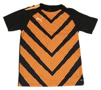Oranžovo-černé vzorované sportovní funkční tričko s logem Puma