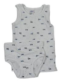 2set - Bílý nátělník s traktory + slipy Topomini