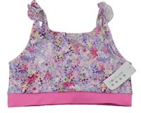 Růžovo-lila květovaný sportovní crop top Matalan