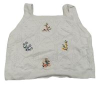 Bílý pletený crop top s výšivkami květů River Island