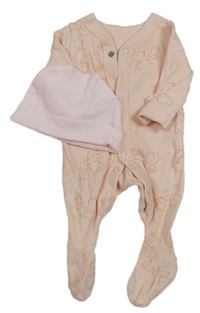 2 set - Světlerůžový overal s králíky + čepice M&S