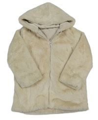 Nové - Smetanová kožešinová podšitá bunda s kapucí Dunnes