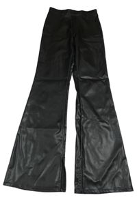 Černé flare koženkové kalhoty H&M