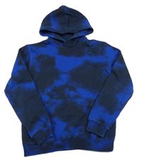 Tmavomodro-modrá batikovaná mikina s kapucí H&M