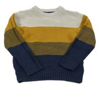 Smetnaovo-okrovo-tmavomodrý lehký svetr 