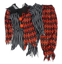 Nové - 2 set - červeno-černé vzorované triko s bambulkami + kalhoty s cípy Tu