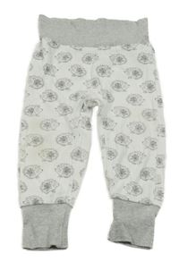 Bílo-šedé vzorované lehké tepláky s ježky 