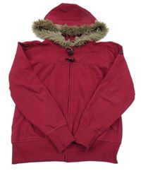 Tmavorůžová tepláková bunda s kapucí s kožešinou C&A