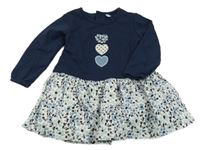 Tmavomodro-bílé teplákové šaty se srdíčky 