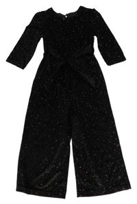 Černý třpytivý sametový kalhotový overal 