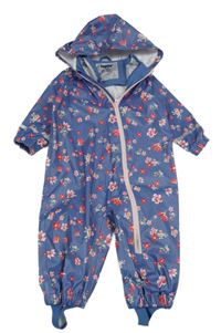 Modro-růžová květovaná nepromokavá kombinéza s kapucí Lupilu