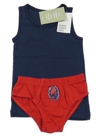 Nové - 2 set - červené slipy + tmavomodré tílko H&M