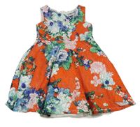 Červeno-modro-zelené květované šaty 