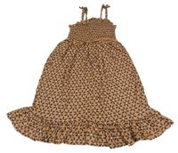 Hnědé vzorované šaty s žabičkováním Pep&Co