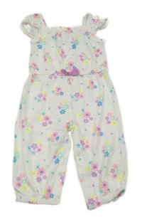 Bílý kalhotový overal s barevnými květinami 