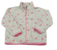 Šedo-růžová pruhovaná fleecová propínací mikina se srdíčky Primark