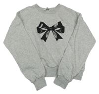 Šedá melírovaná crop mikina s mašlí H&M