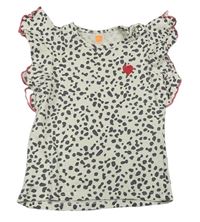 Smetanové tričko s leopardím vzorem a volánky Hema