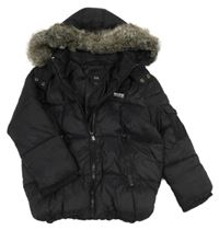 Černá šusťáková zimní bunda s kapucí s kožešinou River Island