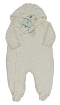 Nové - Bílá minky podšitá kombinéza s kapucí - Medvídek Pú Tu