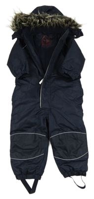 Tmavomodrá šusťáková zimní kombinéza s kapucí s kožešinou Tchibo