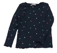 Tmavomodré žebrované triko se srdíčky Tom Tailor