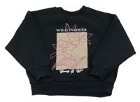 Černo-béžová mikina s květy a nápisem George