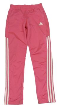 Růžovo-bílé sportovní tepláky s pruhy a logem Adidas