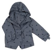 Šedo-tmavomodrá šusťáková jarní bunda se šneky a kapucí Tchibo