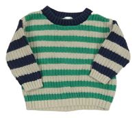 Smetanovo-zeleno-tmavomodrý pruhovaný svetr M&S