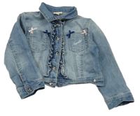 Světlemodrá tepláková riflová crop bunda s mašlemi