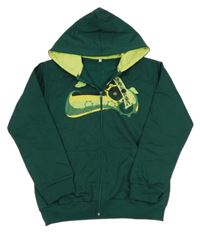 Zelená propínací mikina s potiskem a kapucí 