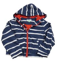 Tmavomodro-bílá pruhovaná šusťáková jarní bunda s kapucí 