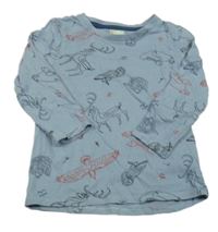 Šedomodré triko se zvířátky 