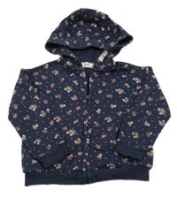 Tmavomodrá květovaná propínací mikina s kapucí C&A