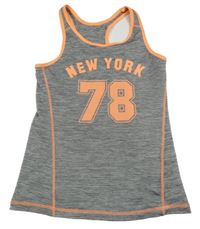 Šedo-neonově oranžový melírovaný sportovní top s číslem H&M