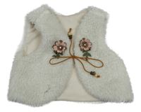 Bílá huňatá podšitá vesta s 3D květy 