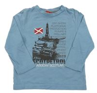 Světlemodré triko s potiskem a nápisy S. Oliver