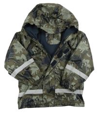 Khaki-černá voděodolná zateplená jarní bunda s diny a kapucí 