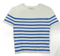 Bílo-modré pruhované žebrované crop tričko H&M
