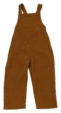 Hnědé žebrované laclové kalhoty