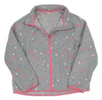 Šedo-růžovo-barevná puntíkatá fleecová propínací mikina H&M