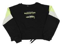 Černo-zeleno-bílá crop mikina s nápisy H&M