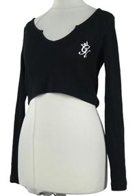 Dámské černé žebrované crop triko s logem GymKing 