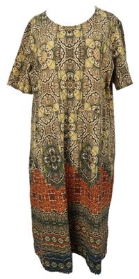 Dámské béžovo-červené vzorované šaty Green Cotton 