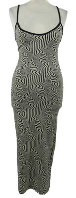 Dámské smetanovo-černé vzorované midi pletené šaty Bershka 